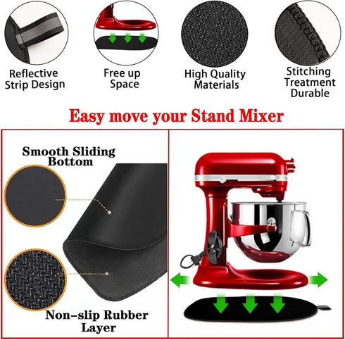 Sliding Mat for Kitchen aid 5-8 Qt Tilt-Head Stand Mixer,Mixer Mover Slider Mat Pad with 4 Pack Cord Organizers for Appliances,Heat Resistant Mat ...