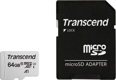 Transcend 64GB microSDXC UHS-I Class 10 U1 Memory Card with Adapter (TS64GUSD300S-A)...