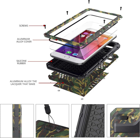 Mitywah Waterproof iPhone 7/8 Case - Heavy Duty Metal, Full Body Protection, Built-in Screen, Shockproof, Dustproof, Military Grade Defender, Camo...