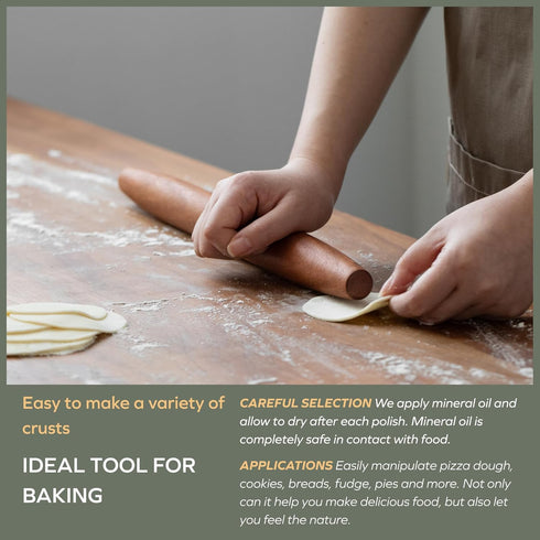 Muso Wood Sapele Wooden French Rolling Pin for Baking, Tapered Roller for Fondant, Pie Crust, Cookie, Pastry (French 15-3/4inch)...