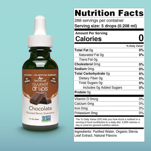 SweetLeaf Stevia Liquid Sweet Drops - Chocolate Flavored Drops, Stevia Liquid Sweetener, Zero-Calorie, Sugar-Free Syrup Alternative for Keto Coffe...