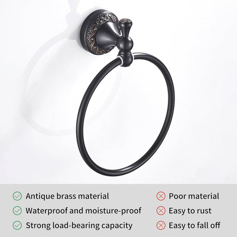 Oil Rubble Bronze Brass Bath Towel Ring, Wall Mounted Black Bathroom Hardware Accessories, Pattern Carving Design...