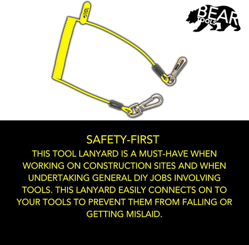 BearTOOLS Coil Tool Lanyard | Max Load 2lbs Ultra-Compact Design, Elastic, PU-Coated | Dual-Connectors, Easy-Attachment for Safety of Lightweight ...