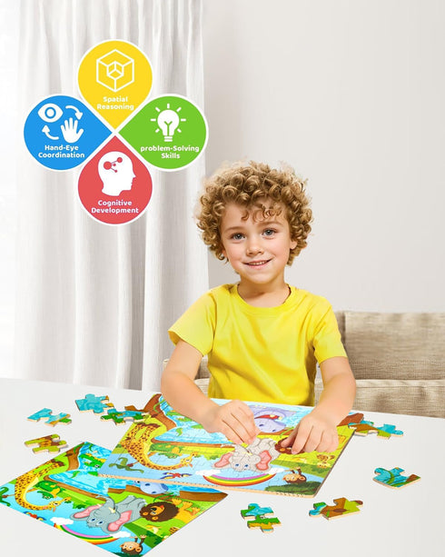 Puzzles for Kids Ages 4-6, 4 Packs 60 PCs Jigsaw Wooden Puzzles Preschool Educational Toys Gifts for Children Ages 3-5 4-8, Kids Dinosaur Puzzles ...