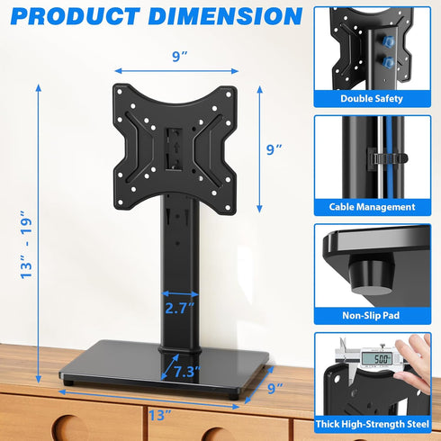 Rfiver Universal Swivel Tabletop TV Stand for Flat Screens 23 24 26 32 39 40 42 43 Inch, Heavy Duty Center Pedestal Stand Replacement with Black T...