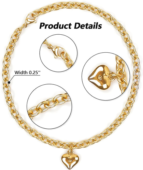 Dog Collar and Cat Chain Necklace Stainless Steel Adjustable 18K Gold Heart-Shaped Necklace for Small Pets Cats Kitten Puppy (Gold, 7 inch)...