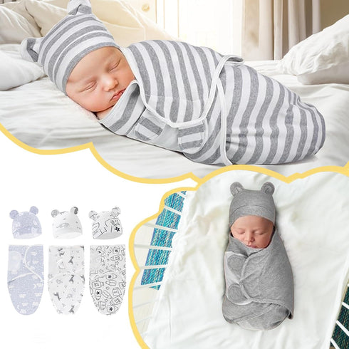 3-Pack Baby Swaddle Sleep Sacks Baby Swaddle Blanket Wrap for Boys Girls,Babies Swaddle Sack with Hat for 0-3 Months Newborn (D)...