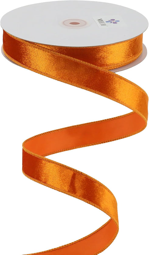 MEEDEE Orange Velvet Ribbon 1 Inch Velvet Wired Ribbon 25 Yards Crushed Velvet Ribbon Velvet Christmas Ribbon Burnt Orange Velvet Ribbon for Chris...