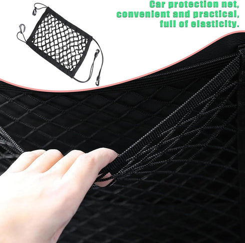 1 PC Car Front Seat Pet Barrier Net, 11.4 x 10.2 Dog Anti-Falling Retractable Elastic Protector, Doublelayer Thick Mesh Ventilable Visible Safety ...