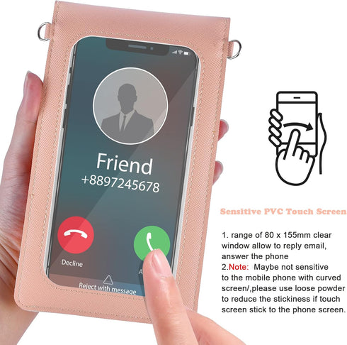 Pink Touchscreen Phone Purse Crossbody for Women,Cellphone Crossbody with Shoulder Strap,Waterproof Crossbody Phone Wallet Case with Transparent W...