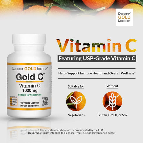 California Gold Nutrition Gold C, USP Grade Vitamin C, 1,000 mg, 60 Veggie Capsules...