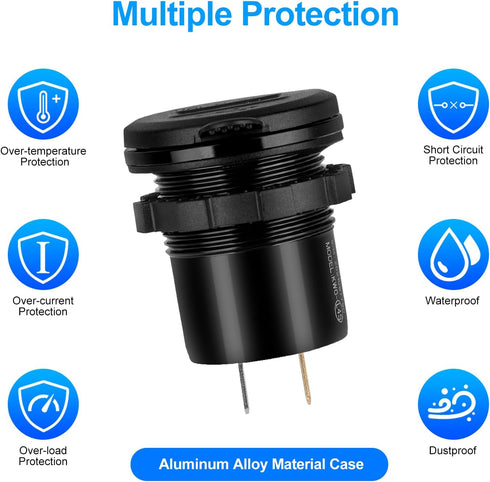 12V USB Outlet, 2pcs Quick Charge 3.0 Dual USB Car Charger, Cigarette Lighter Socket with Voltmeter, Waterproof Car Charger Adapter Fast Charge, C...