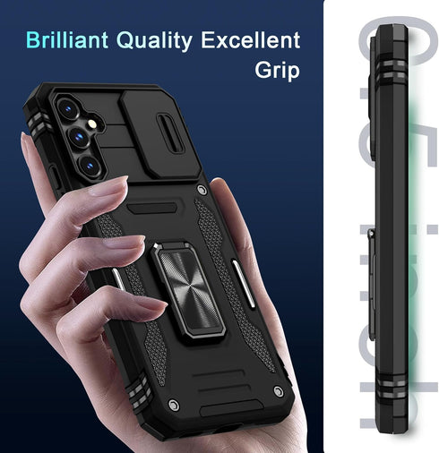 DEERLAMN for Samsung Galaxy S23 FE Case with Slide Camera Cover+Screen Protector(1 Pack),Rotated Ring Kickstand Military Grade Shockproof Protecti...