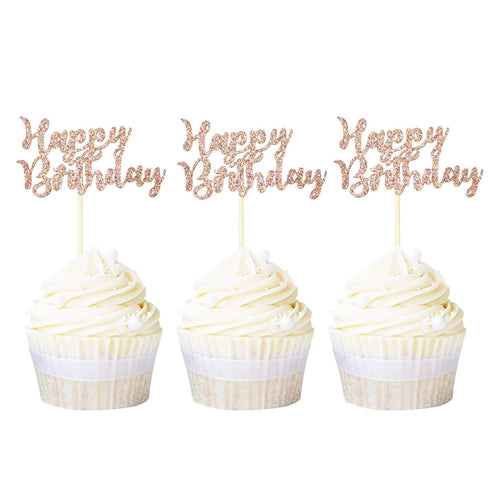 Ercadio 36 Pack Happy Birthday Cupcake Toppers Rose Gold Glitter Cake Picks for Celebrating Birthday Party Decorations Supplies...