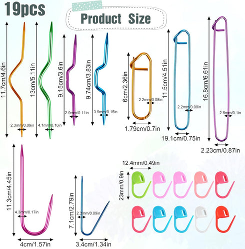 9 Pcs Aluminum Stitch Holders for Knitting Cable Needles with Stitch Markers, Safety Pin Brooch Weaving Sweater Knitting Stitch Holder Tool Bent T...