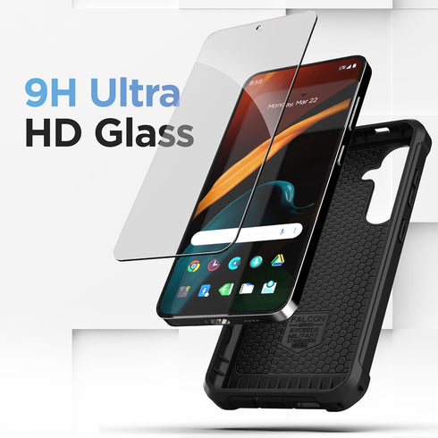 ENCASED Falcon Designed for Samsung Galaxy S24 Plus Case with Tempered Glass Screen Protector, Full Body Protective Phone Case (Black) (S24+)...