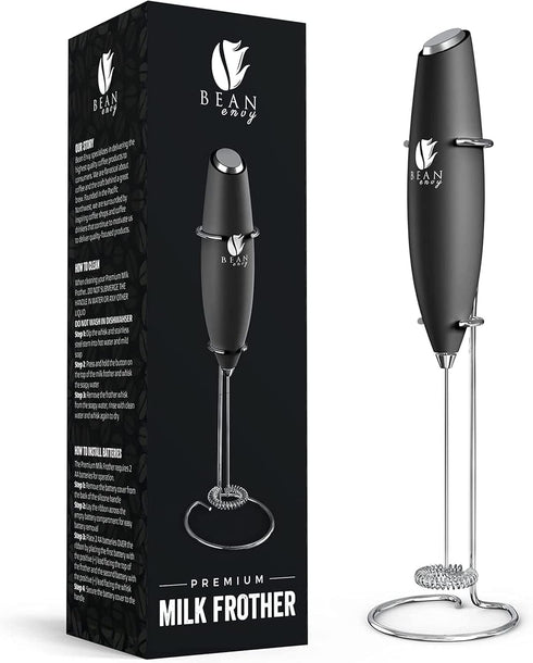 Bean Envy Milk Frother Handheld for Coffee - Mini Drink Mixer Whisk & Coffee Foamer Wand with Stand for Lattes, Cappuccino, Matcha and Hot Chocola...