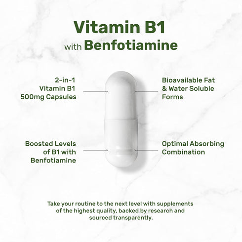 Vitamin B1 500mg with Benfotiamine, 240* Capsules – Fat & Water Soluble Thiamine B1...