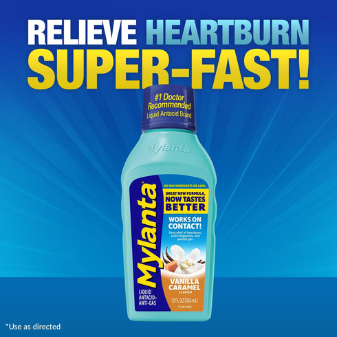 Mylanta Heartburn and Gas Relief, Liquid Antacid, Vanilla Caramel Flavor, 12 Fluid Ounce...