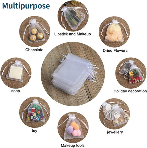 50Pcs White Organza Bags 3x4 Inch, Sheer Wedding Party Favor Bags with Drawstring, Jewelry Gift Bags Christmas Candy Pouches...