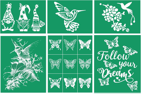 6 Pieces Silk Screen Stencils Hummingbird Butterfly Bee Mesh Stencils Self Adhesive Reusable Transfers for painting on Wood,Furniture,Chalkboard,T...