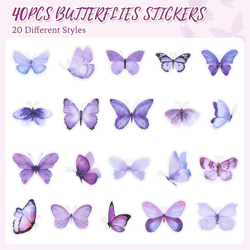 40PCS Purple Butterfly Stickers, Butterfly Stickers Waterproof for Scrapbook Journal Laptop Gift Water Bottle Cell Phone Cases for Adults Kids Aes...