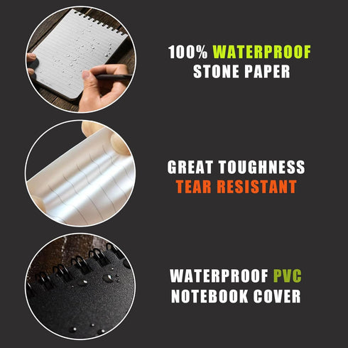WAFJAMF Waterproof Notebook, 3" x 5" All Weather Pocket Notepad, Small Top Spiral Memo Notebook with 80 Waterproof Lined Pages for Outdoor Activit...