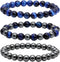 MILAKOO 3Pcs Blue Tiger Eye Bracelets for Men Women Distance Stretch Wristband Stone Hematite Cuff...