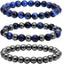 MILAKOO 3Pcs Blue Tiger Eye Bracelets for Men Women Distance Stretch Wristband Stone Hematite Cuff...