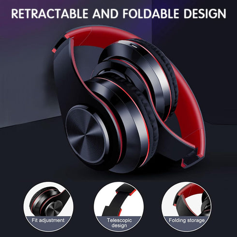 Bluetooth Headphones Over Ear Headphones with Deep Bass LED Foldable Stereo Headphones, Wired and Wireless Headset for Smart Phone/TV/PC(Red/Black...