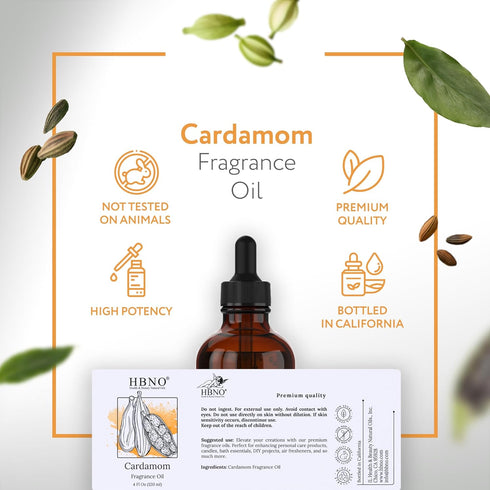 HBNO® California Bottled Cardamon Fragrance Oil 4 fl oz (120 ml) - Premium Cardamon Oil for Aromatherapy - Cardamon Oil (Fragrance) for Diffuser, ...
