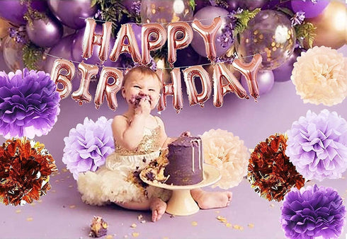 Purple Rose Gold Birthday Decorations for Women Purple Champagne Rose Gold Happy Birthday Balloons Rose Gold Confetti Balloons Girl Purple Birthda...
