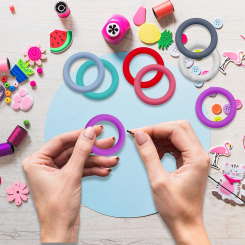 16pcs Silicone Beadable O Rings 65mm Silicone Bead Ring 16 Colors Silicone Focal Bead Round Silicone Loop with 2 Hole for DIY Keychain Car Bracele...