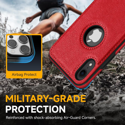 Classy Design Luxury Leather Phone Case for iPhone XR Non-Slip Grip Full Body Ultra Slim Protective Case 6.1 Inch (Red)...