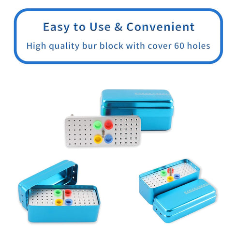 Annhua 60 Holes Dental Bur Blocks with Measurable Cover Autoclavable, Aluminum Burs Case Organizer Disinfection Holder Box for Dental Lab, Dentist...