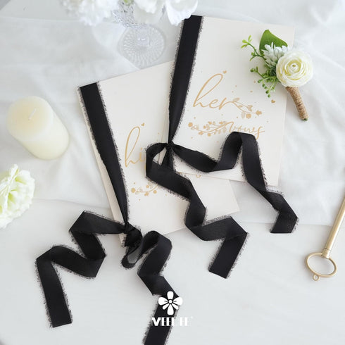 MEEDEE Black Chiffon Ribbon 1 Inch Frayed Ribbon Chiffon Silk Ribbon Black Fringe Ribbon Thin Chiffon Ribbons for Crafts, Gift Wrapping, Wedding I...