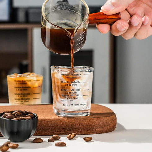 BCnmviku Espresso Shot Glasses Measuring Cup Liquid Heavy Glass for Baristas 2oz for Single Shot of Ristrettos (2 pack)...