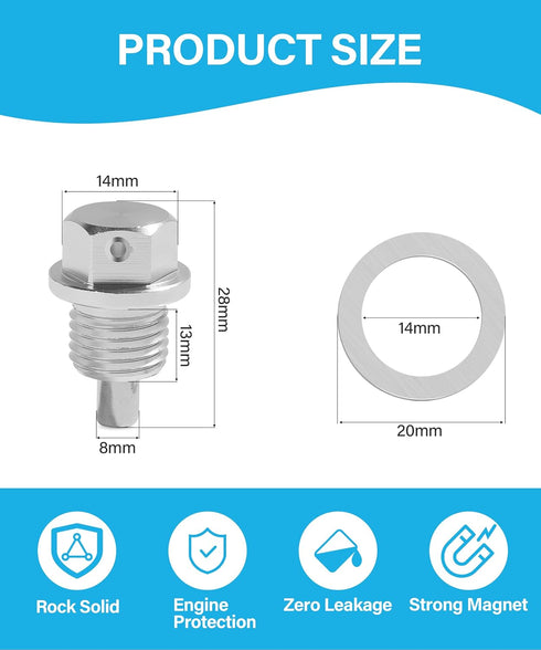 Universal M14x1.5 Magnetic Sump Drain Nut Bolt,Aluminum Oil Pan Drain Plug with Copper Gasket Crush Washer,Automotive Replacement Engine Oil Drain...