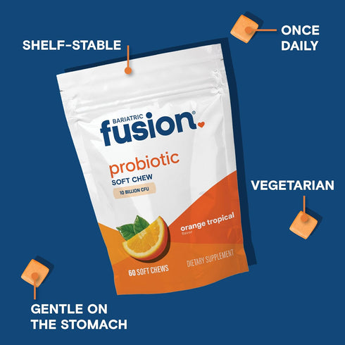 Bariatric Fusion Bariatric Probiotic Soft Chews | Orange Tropical Flavor Chewy Bariatric Vitamin | Bacillus Coagulans 10 Billion CFU Chewable Prob...