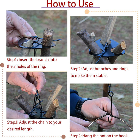 Camping Tripod Board Accessories - Turn Branches into Campfire Tripod for Cooking Portable Camping Gear with Adjustable Chain Camp Grill Accessori...