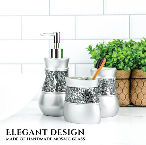 Crackled Glass Silver Hand Soap Dispenser for Bathroom, Decorative Countertop Lotion Dispenser, Elegant Liquid Soap Dispenser with Sturdy Pump for...