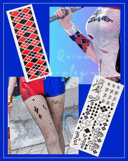 Quinn Puddin Choker Halloween Set Adjustable Punk Leather Letter Collar Necklace Tattoo Stickers Rivets Spike Bracelet Halloween Harley Cosplay Ac...