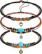 3 Pcs Western Layered Boho Wood Beads Choker Necklace Adjustable Vintage Leather Necklace Bead Choker Boho Jewelry for Women...
