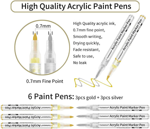 Paint Markers, 6 Pack Fine Point Paint Pens, Acrylic Paint Pens Marker Set for Rocks Painting, Wood, Plastic, Fabric, Canvas, Ceramic, Glass, Card...