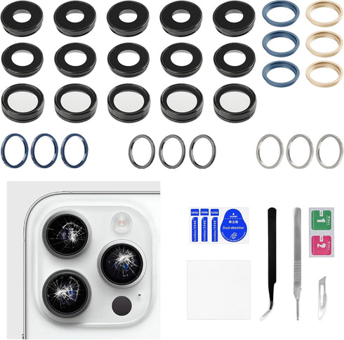 for iPhone 13 Pro Rear Camera Lens Glass Replacement Alpine Green Silver Gold Graphite Sierra Blue 5 Color Back Camera Lens Metal Frame Cover with...