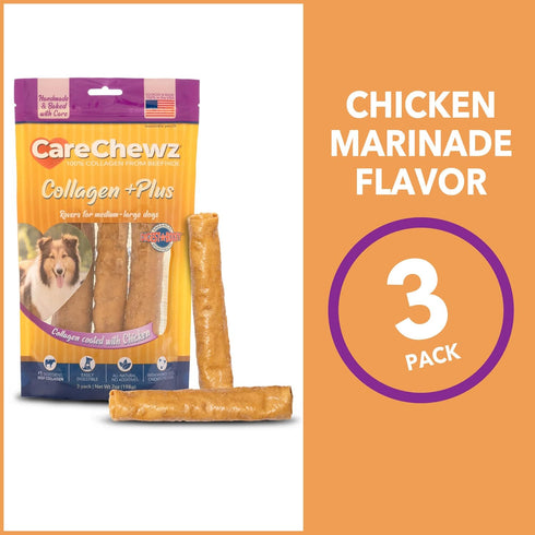 Pet Factory CareChewz Collagen +Plus 9" Rovers Dog Chew Treats - Chicken Flavor, 3 Count/1 Pack...