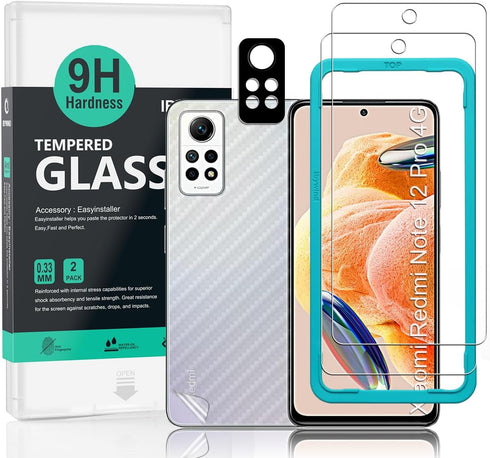 Ibywind Screen Protector for Xiaomi Redmi Note 12 Pro 4G(6.67") 2 Pack+1 Pack Camera Len Protector+1 Back Film,9H Tempered Glass,HD,Scratch Resist...