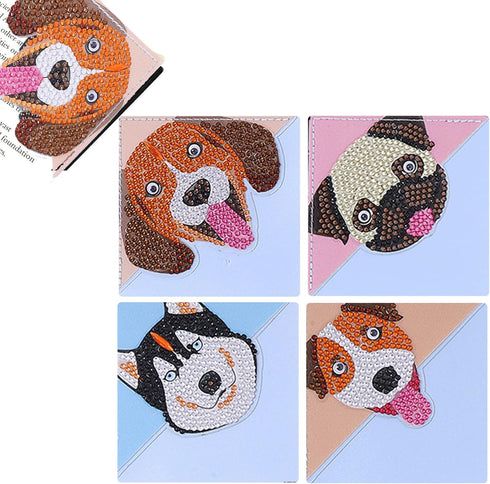 4 pcs Dog Diamond Painting Bookmarks Kits Handmade Corner Bookmark,5D DIY Diamond Art Bookmarks,Birthday Arts Csrafts Supplies Book Lovers Gifts (...