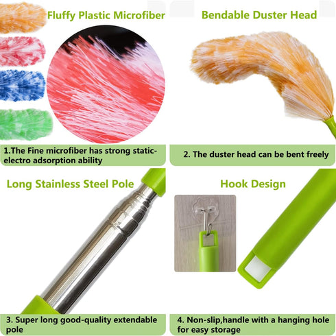 4 Pack Extendable Static Feather Duster,25" to 55" Length, Detachable and Beandable and Washable Head,Cleaning Supplies for Office,Car,Window,Furn...