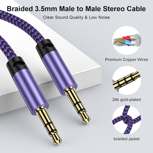 3.5mm Audio Cable,5FT 2Pack Aux Cord 3.5 mm Male to Male Car Stereo Jack Cord TRS Auxiliary Audio Cable Hi-Fi Sound Headphone Braided Cable for Sa...